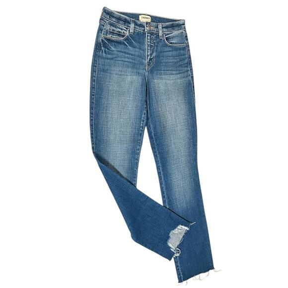 L'AGENCE SZ 25 NWOT Soft Cotton Blend Blue Classic Straight Leg Frayed Bottom - Picture 3 of 8